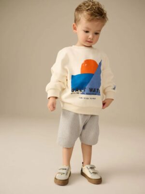 Ecru White/Blue Sweatshirt and Shorts Set