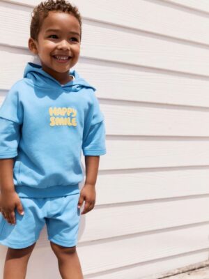 Blue/Yellow Hooded Sweatshirt and Shorts Set