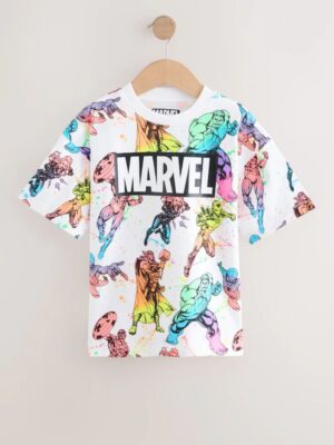 White Fluro Marvel Avengers License Short Sleeve T-Shirt