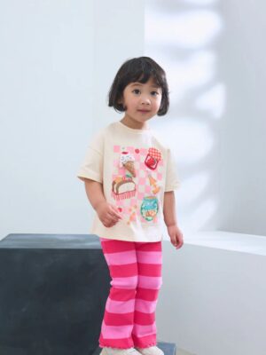Pink Padded Picnic Characters Short Sleeve T-Shirt and Flare Leggings S