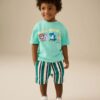 Mint Green Short Sleeve T-Shirt & Pattern Shorts Set