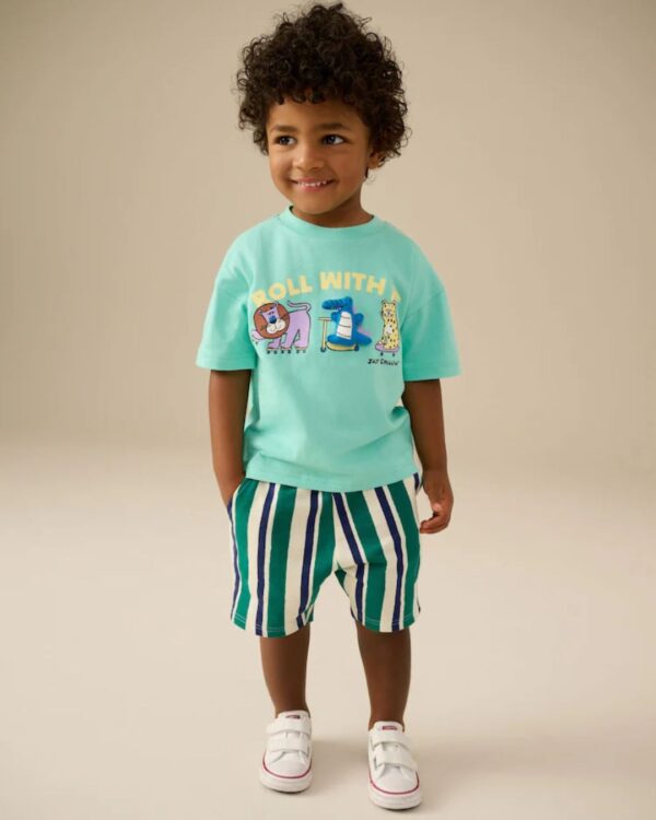 Mint Green Short Sleeve T-Shirt & Pattern Shorts Set