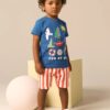 Blue Short Sleeve T-Shirt & Pattern Shorts Set