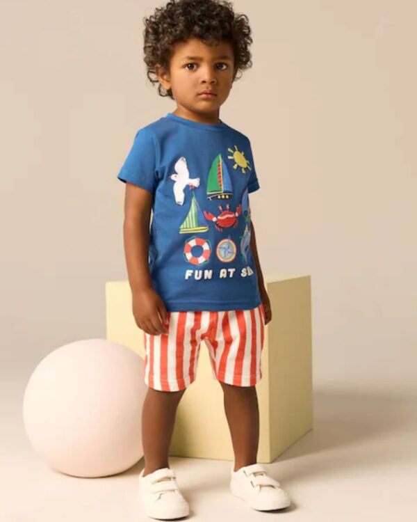 Blue Short Sleeve T-Shirt & Pattern Shorts Set