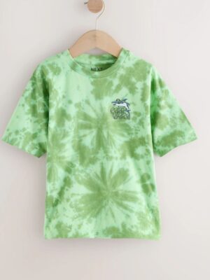 Green Relaxed Fit Tie Dye Graphic Print Short Sleeve T-Shirt