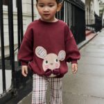 Burgundy Red Check Mouse Sweatshirt and Flare Leggings Set