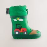Green Farm Animals Thermal Thinsulate™ Lined Cuff Wellies