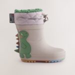 Grey Dinosaur Thermal Thinsulate™ Lined Cuff Wellies