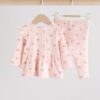 Pink Ditsy Long Sleeve Baby Frill Top And Leggings Set