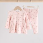 Pink Ditsy Long Sleeve Baby Frill Top And Leggings Set
