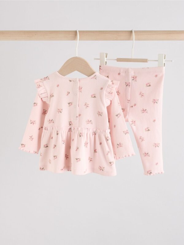 Pink Ditsy Long Sleeve Baby Frill Top And Leggings Set