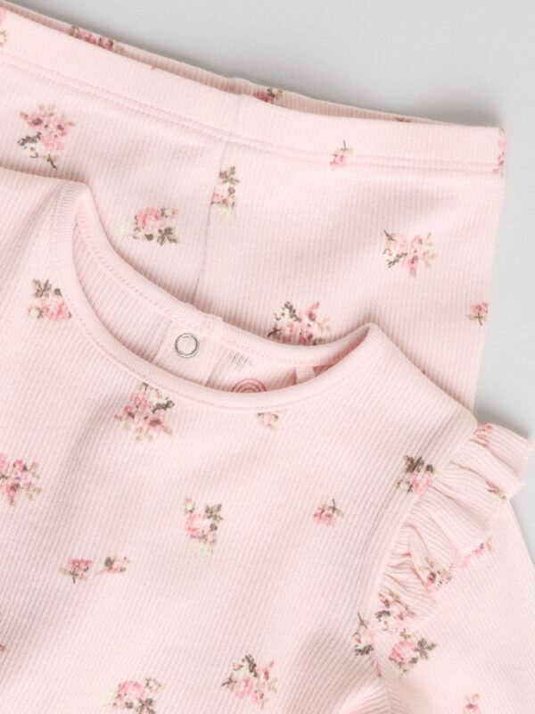 Pink Ditsy Long Sleeve Baby Frill Top And Leggings Set