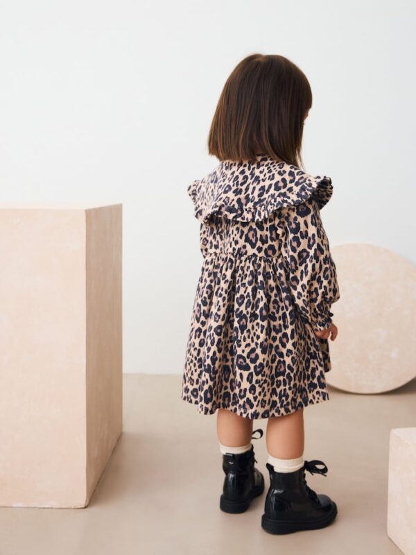 Leopard Print Long Sleeve Collared Dress