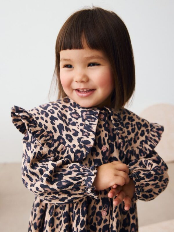 Leopard Print Long Sleeve Collared Dress