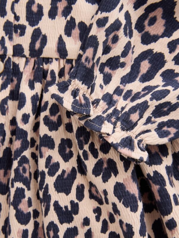 Leopard Print Long Sleeve Collared Dress