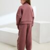 Rust Pink Supersoft Zip Neck Crew and Wide Leg Joggers Set