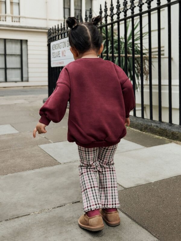Burgundy Red Check Mouse Sweatshirt and Flare Leggings Set