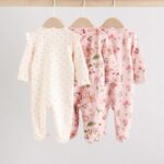 Pink Baby Two Way Zip Sleepsuits 3 Pack