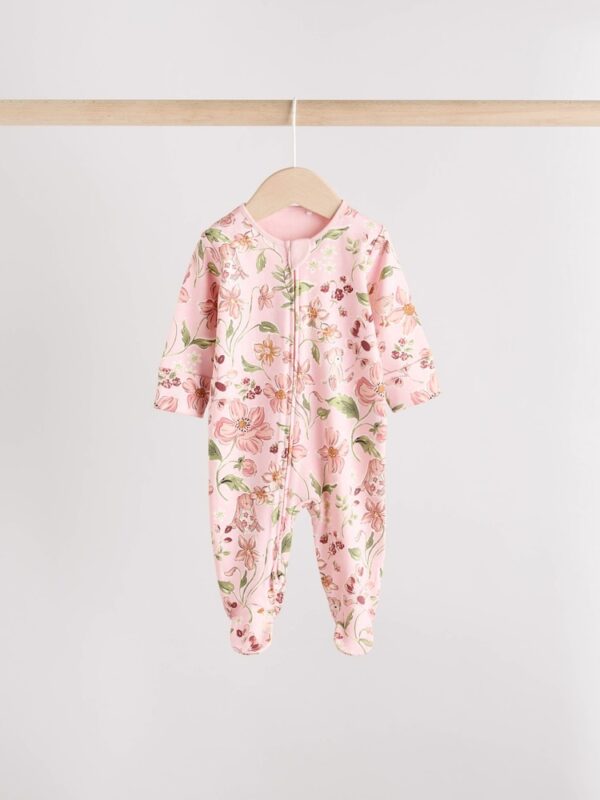 Pink Baby Two Way Zip Sleepsuits 3 Pack