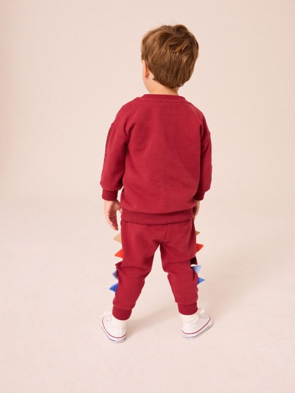 Burgundy Red Dinosaur Spikes Crew Sweatshirt And Joggers Set