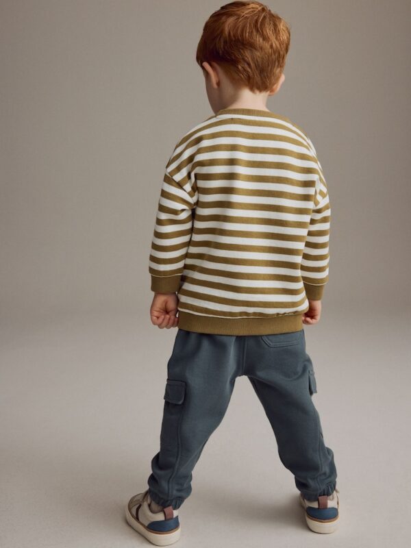 Green/Ecru Stripe Sweatshirt and Utility Joggers 2 Piece Set