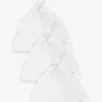 White 100% Cotton Tie Top Baby Hats 3 Pack