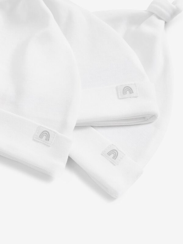 White 100% Cotton Tie Top Baby Hats 3 Pack