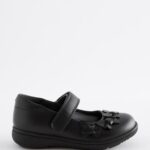 Matt Black Wide Fit (G) School Junior Butterfly Mary Jane Shoes