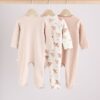 Neutral Hamish Baby 100% Cotton Sleepsuits 3 Pack