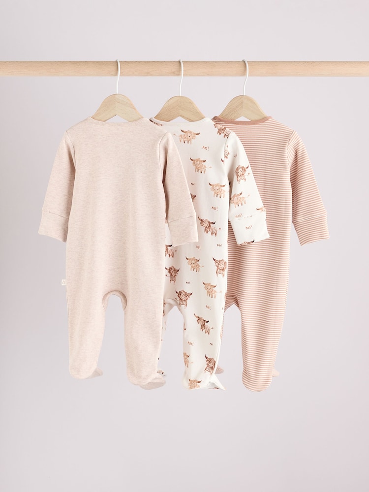 Neutral Hamish Baby 100% Cotton Sleepsuits 3 Pack
