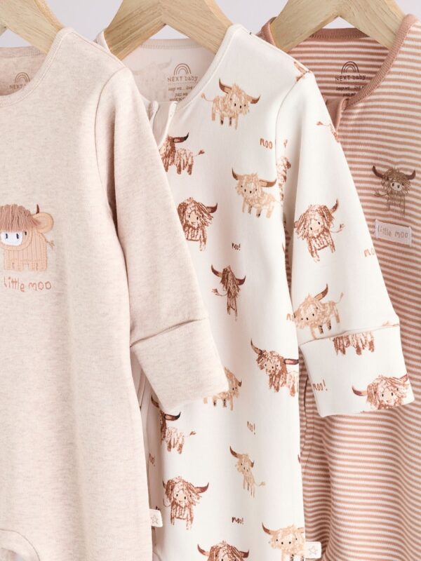 Neutral Hamish Baby 100% Cotton Sleepsuits 3 Pack