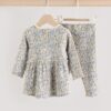 Blue Ditsy Floral Long Sleeve Baby Frill Top And Leggings Set