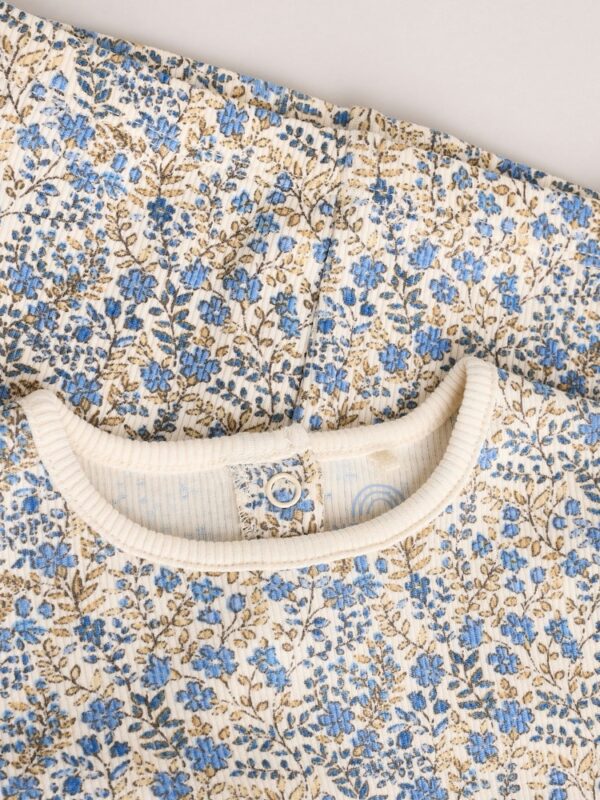 Blue Ditsy Floral Long Sleeve Baby Frill Top And Leggings Set