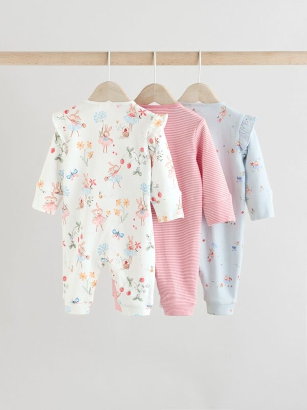 Pink Baby Fairy Bunny 100% Cotton Sleepsuits 3 Pack