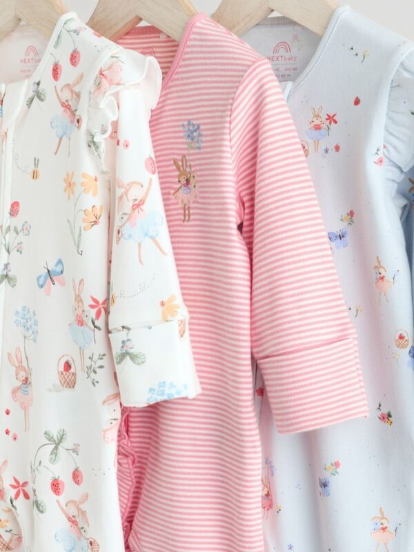 Pink Baby Fairy Bunny 100% Cotton Sleepsuits 3 Pack