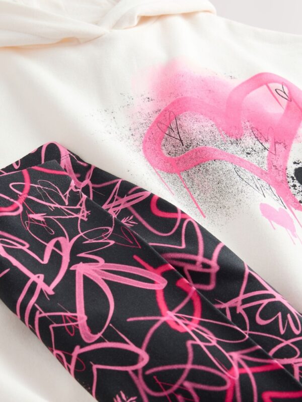 Ecru/Pink Graffiti Hoodie and Leggings Set