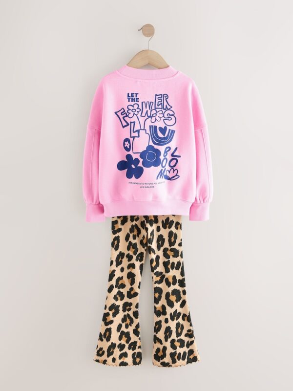 Pink/Animal Sweatshirt and Ribbed Flare Set