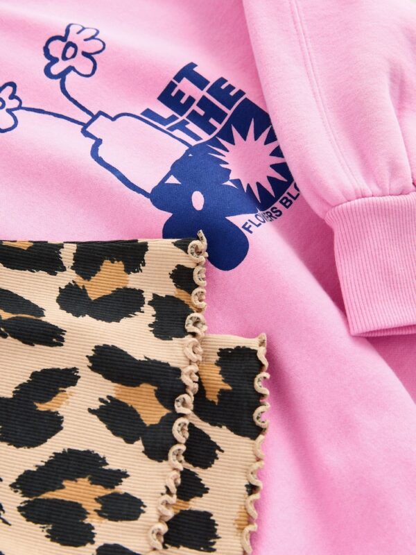 Pink/Animal Sweatshirt and Ribbed Flare Set