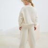 Ecru Slogan Sweatshirt And Wide Leg Joggers Set