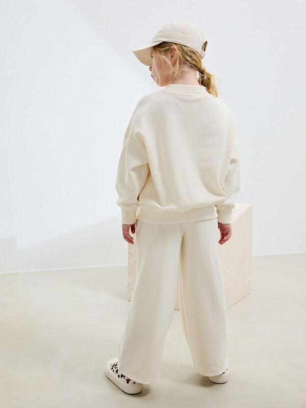 Ecru Slogan Sweatshirt And Wide Leg Joggers Set