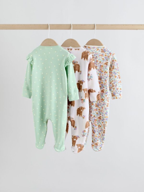 Green Hamish Baby Two Way Zip Sleepsuits 3 Pack