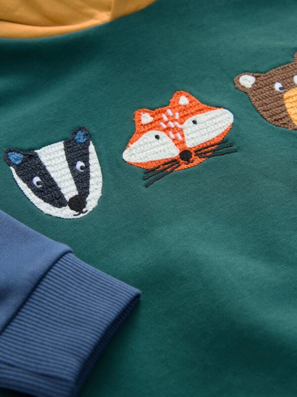 Green Colourblock Long Sleeve Appliqué Hoodie