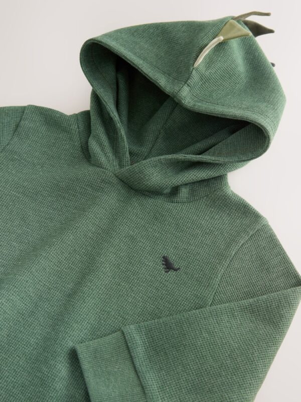 Khaki Green Textured Jersey Dino Spikes Hoodie
