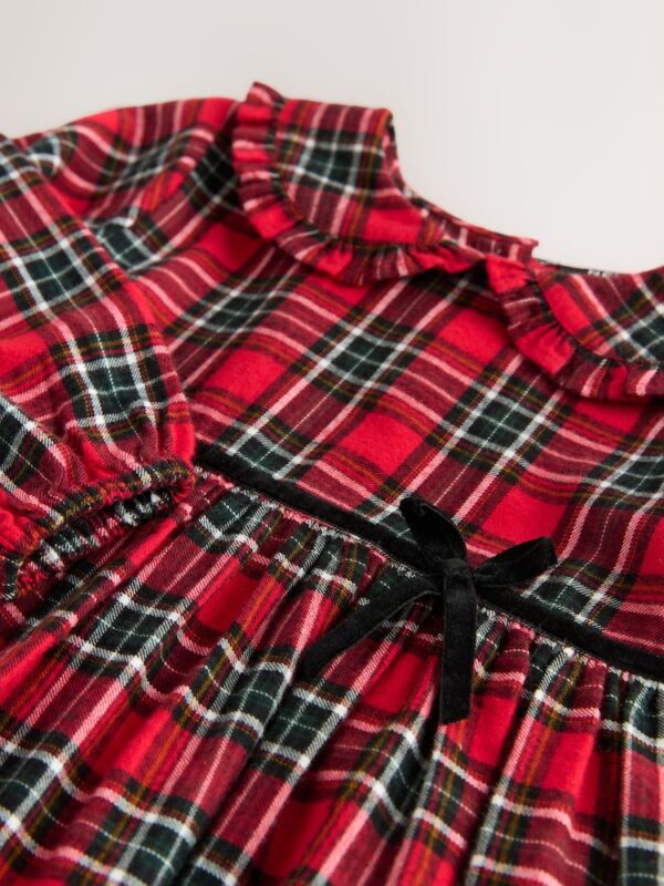 Red Check Long Sleeve Collar Dress