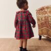 Red Check Long Sleeve Collar Dress