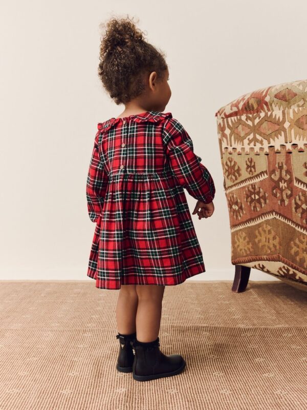 Red Check Long Sleeve Collar Dress