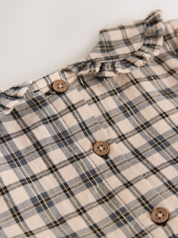 Neutral Check Long Sleeve Collar Dress