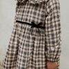 Neutral Check Long Sleeve Collar Dress