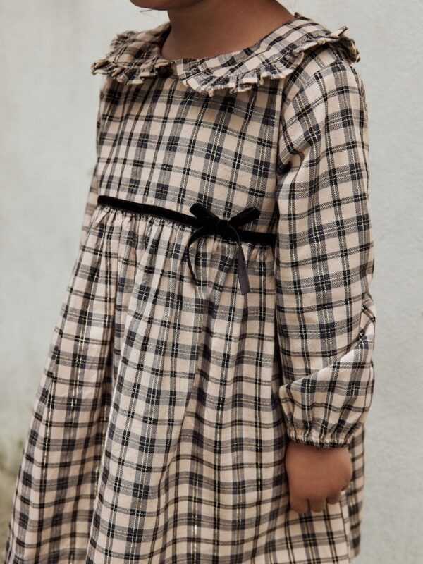 Neutral Check Long Sleeve Collar Dress