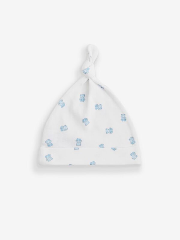 Blue/White Bear Baby Tie Top 100% Cotton Hats 3 Pack